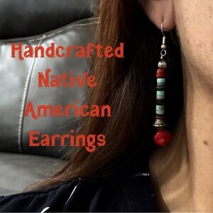 Native American earrings (dentalium, turquoise, and silver and coral beads)
